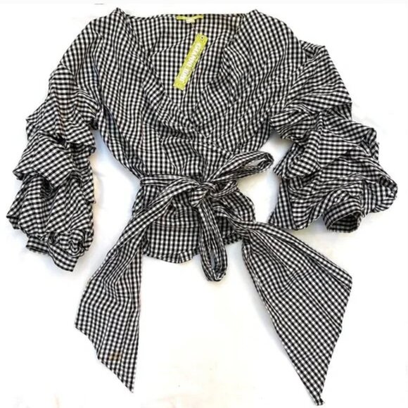 Gianni Bini Tops - NWT Black and white wrap ruffled tie Top S $90